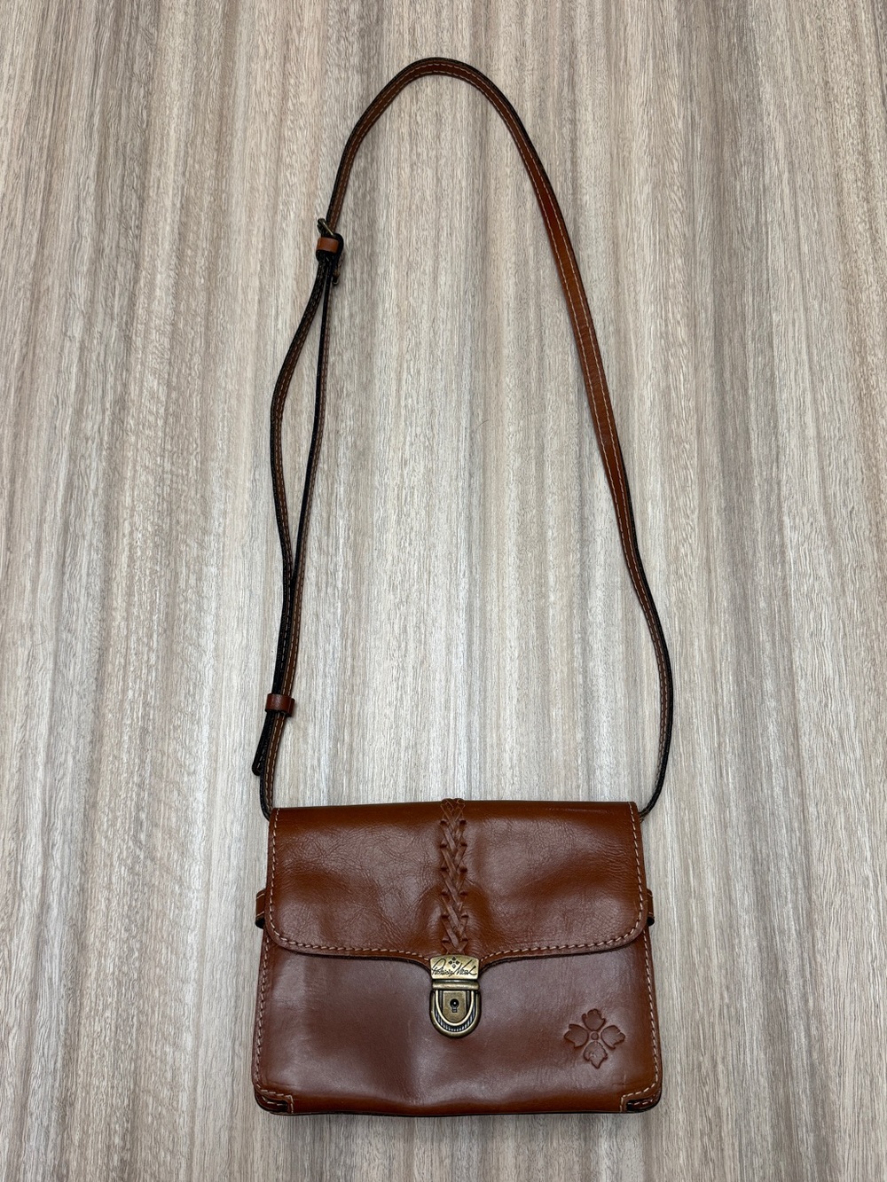 Patricia Nash Bianco Small Leather Crossbody Organizer in Tan / Gold